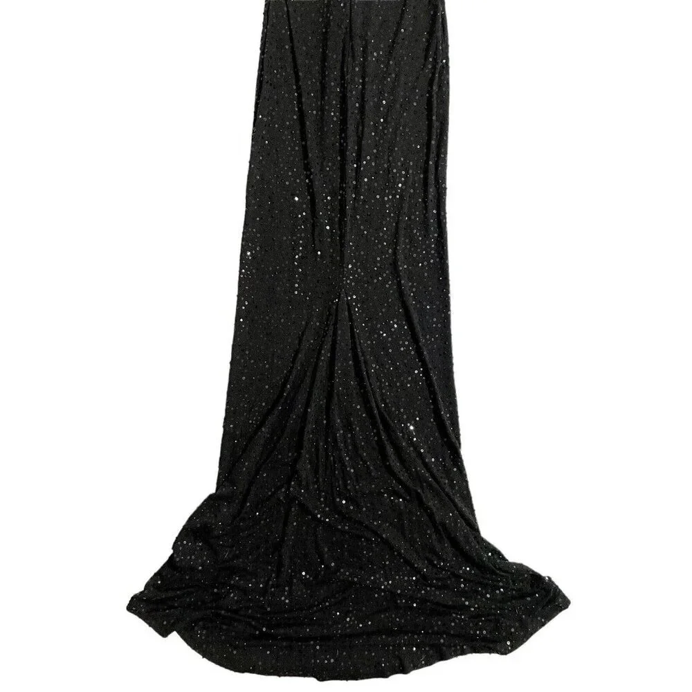 Michael Kors Black Sequin Mermaid Gown Evening Dress Front Twist SZ 4 New